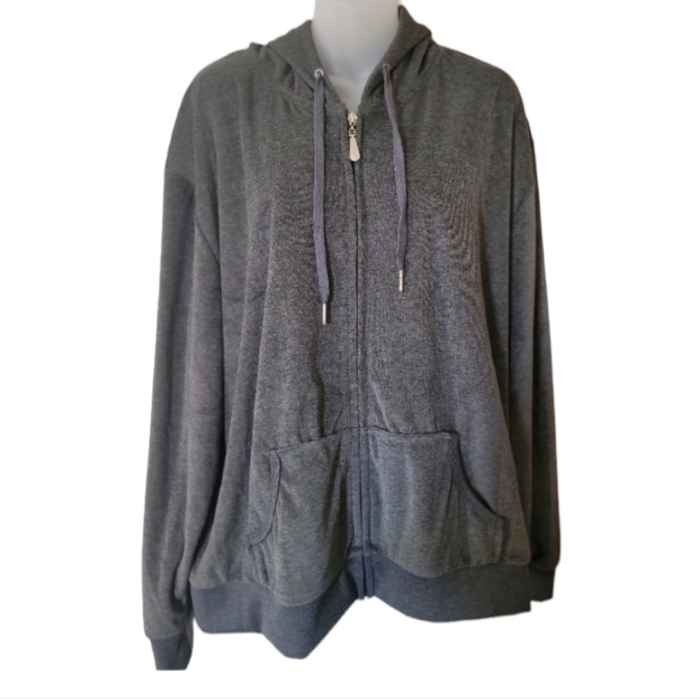 White Mark Cozy Collection Grey Velour Hooded Jacket